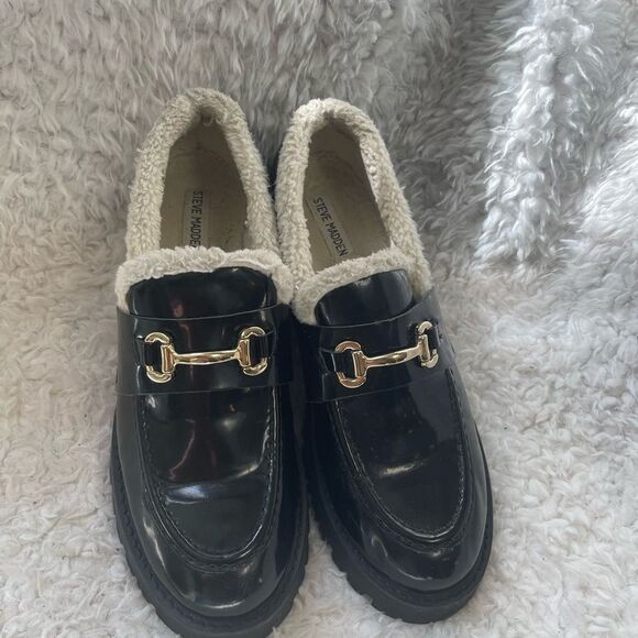 Steve Madden synthetic black Patent Chunky lug loafers bit buckle accent SZ11M - Picture 2 of 10